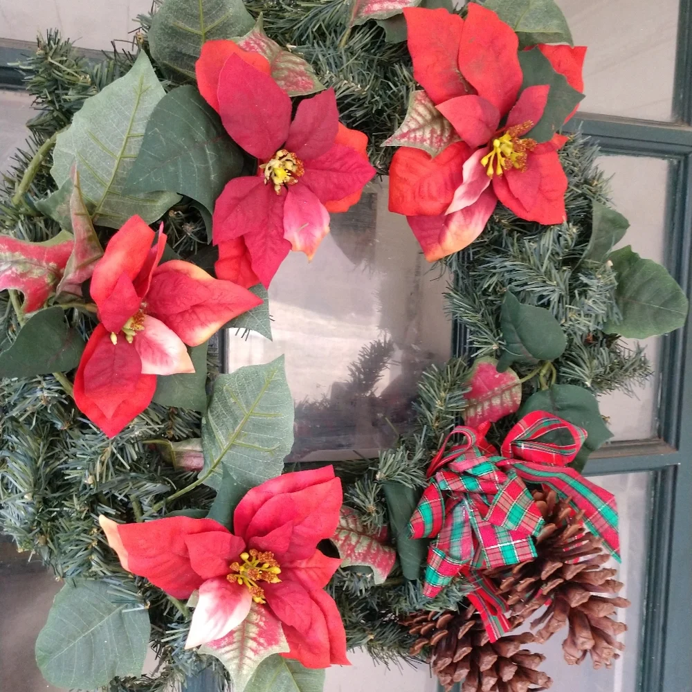 CHRISTMAS PAIR of GIANT Plaid Ribbon Festooned Pinecones